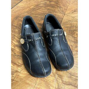 UnStructured By Clarks Women's 7 Shoes Black Leather Hippie Boho Button Loafers